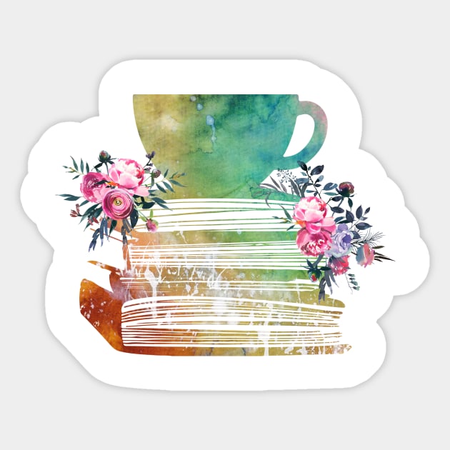 Cup of Tea with Books and flowers Sticker by erzebeth